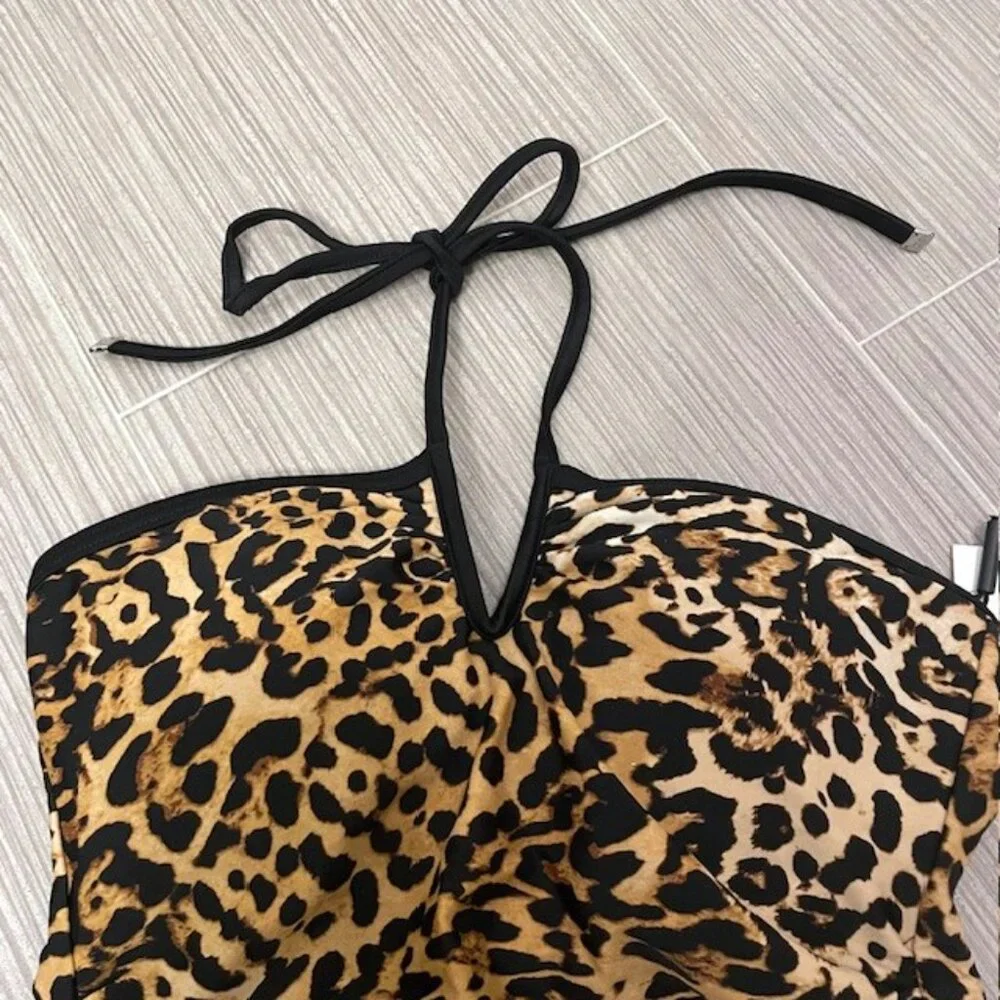 NWT Calvin Klein Animal Print Ruched Halter Tankini Swim Top XS